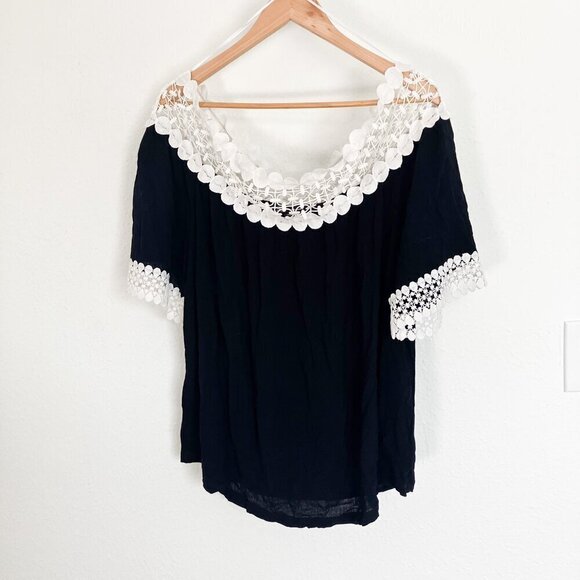 Inc International Concepts Women Black White Off-Shoulder Blouse Top Size XXL - Picture 2 of 7